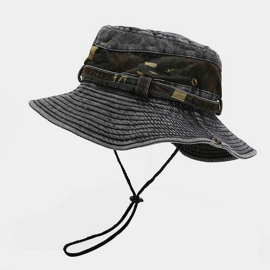 Camouflage Wide Brim Sun Hat with Chin Strap_CWAH3827