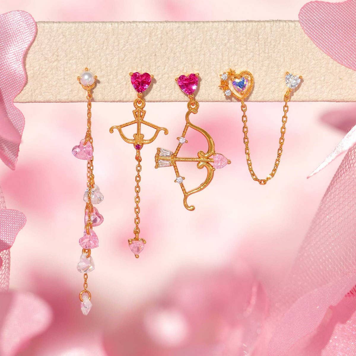 Cupid Heart Design Colorful Zircon Earrings