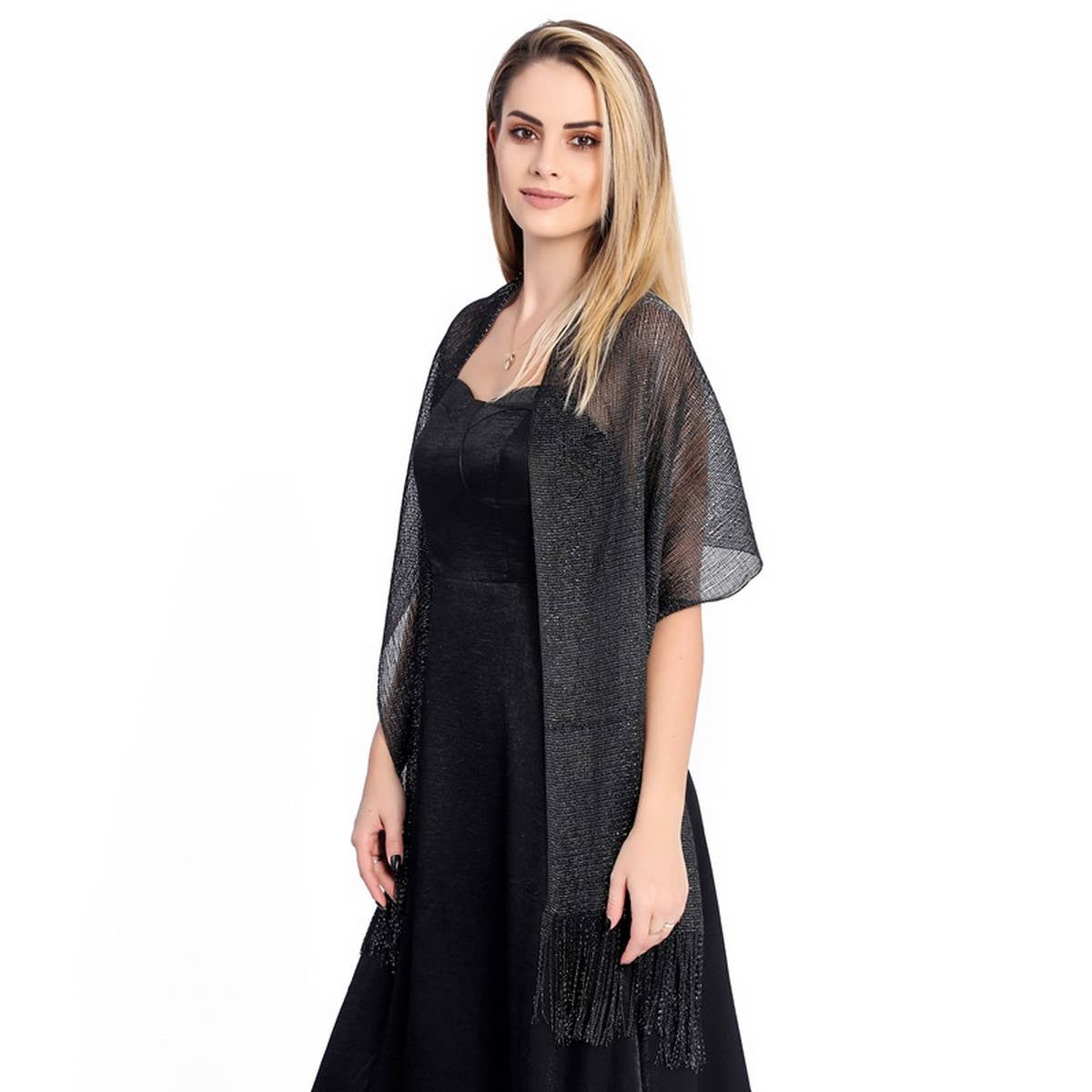 FASHIONABLE GOLD AND SILVER SILK SHAWL