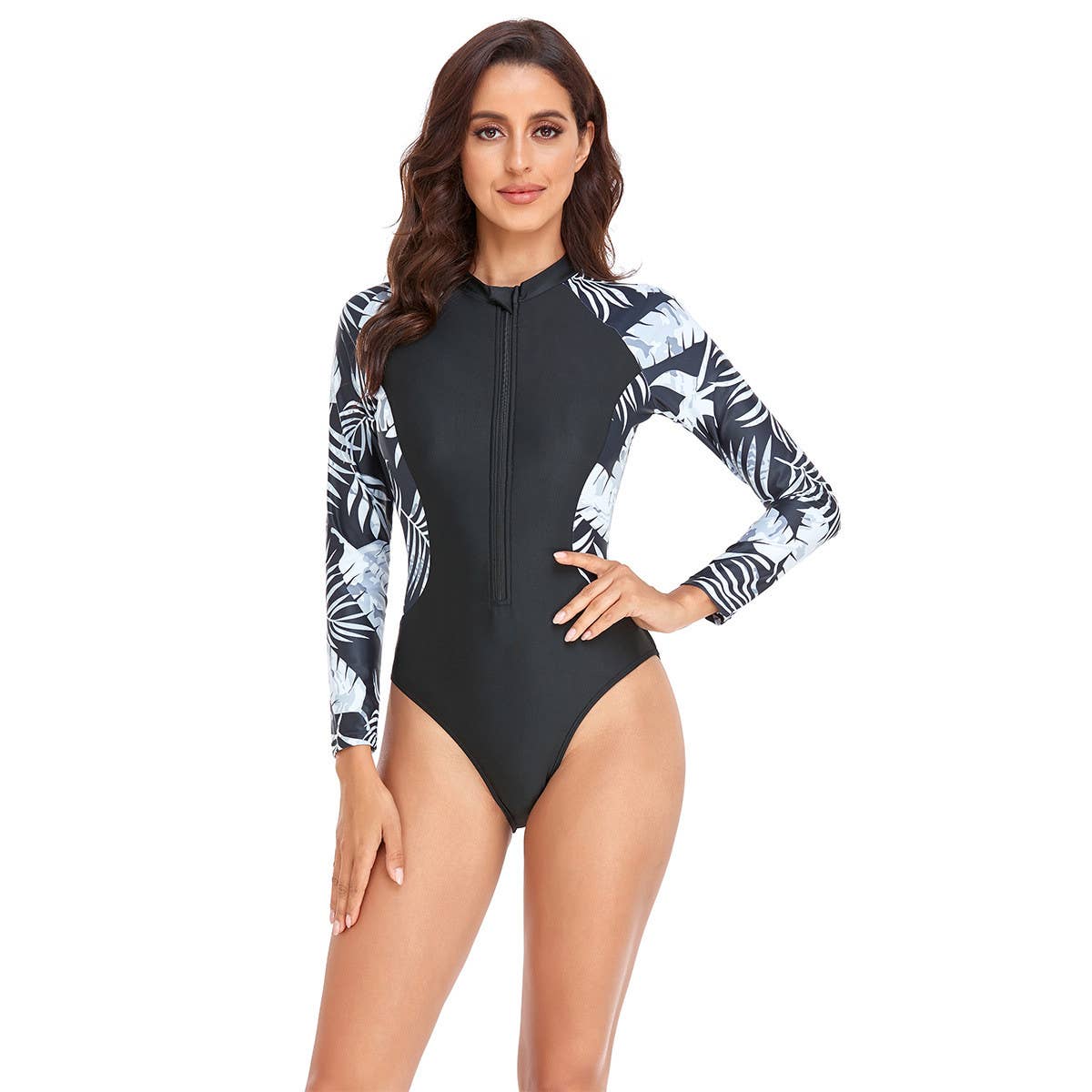 MULTICOLOR PRINTED ONE-PIECE ZIP-UP SWIMSUIT