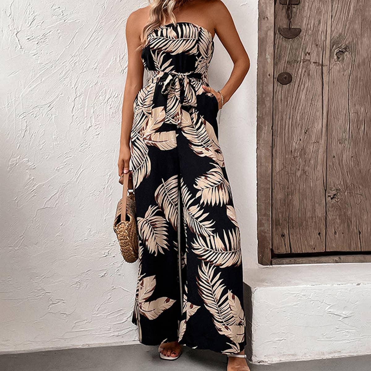 Printed strapless jumpsuit_CWSJS0583
