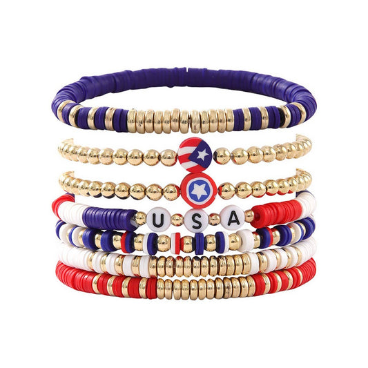 FASHION USA SHIELD CLAY BEADED BRACELET SET_CWMM3535