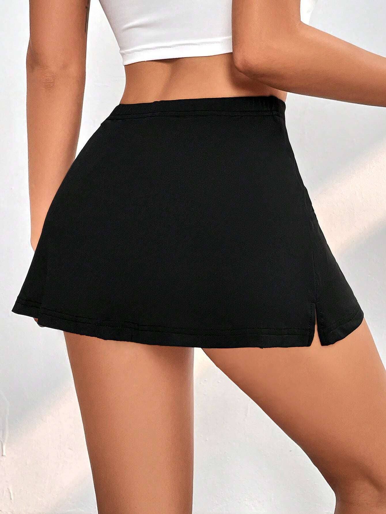 Elastic elastic waist slit A-line sexy miniskirt