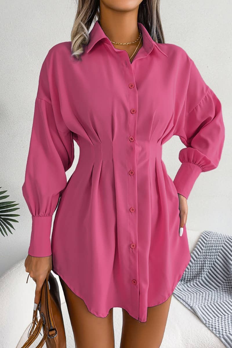 CWDSD6423_LONG SLEEVE WAIST WAIST BLOUSE DRESS SHORT