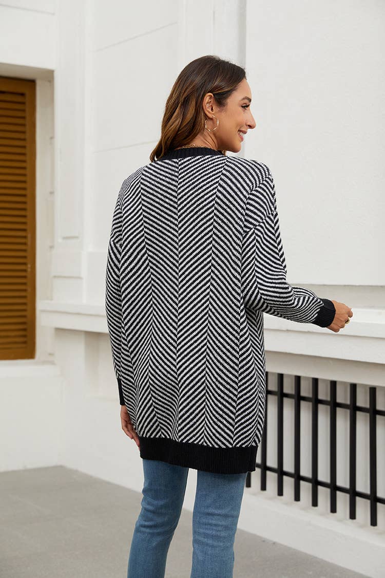 SLOUCHY STRIPED COLOR CARDIGAN