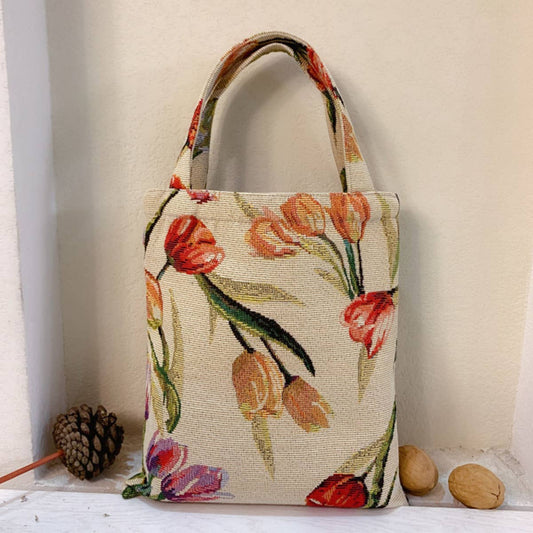 Vintage oil paint-colored tulip jacquard handbag