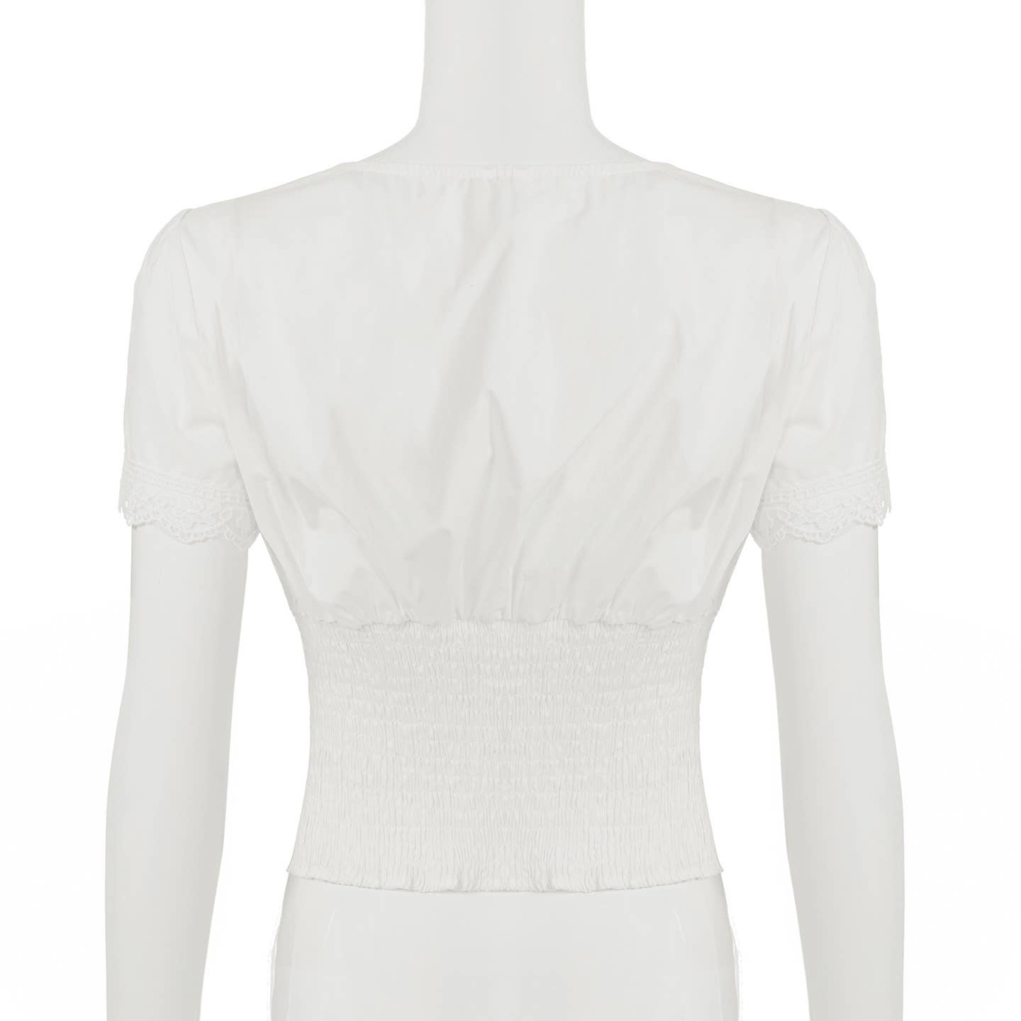 Lace patchwork breasted short-sleeved T-shirt