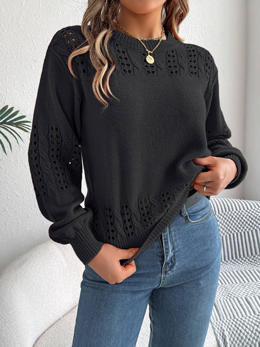SOLID COLOR HOLLOW-OUT LANTERN SLEEVE SWEATER