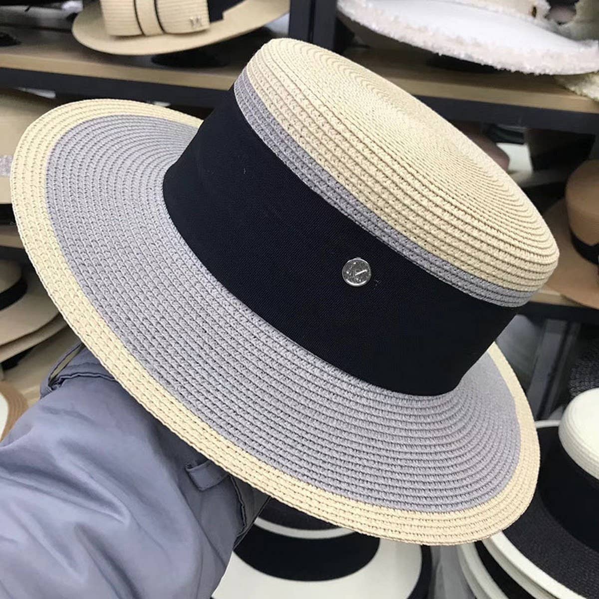 Designer fashion flat top straw hat for women_CWAH3438