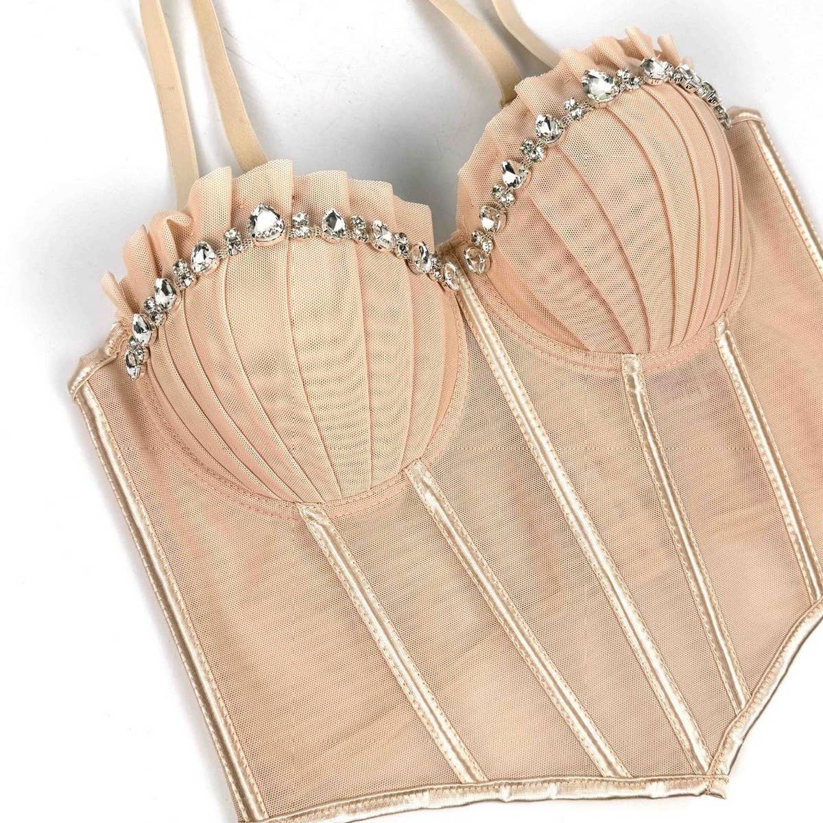 LUXURY DESIGN HERRINGBONE BRA WITH RHINESTONES