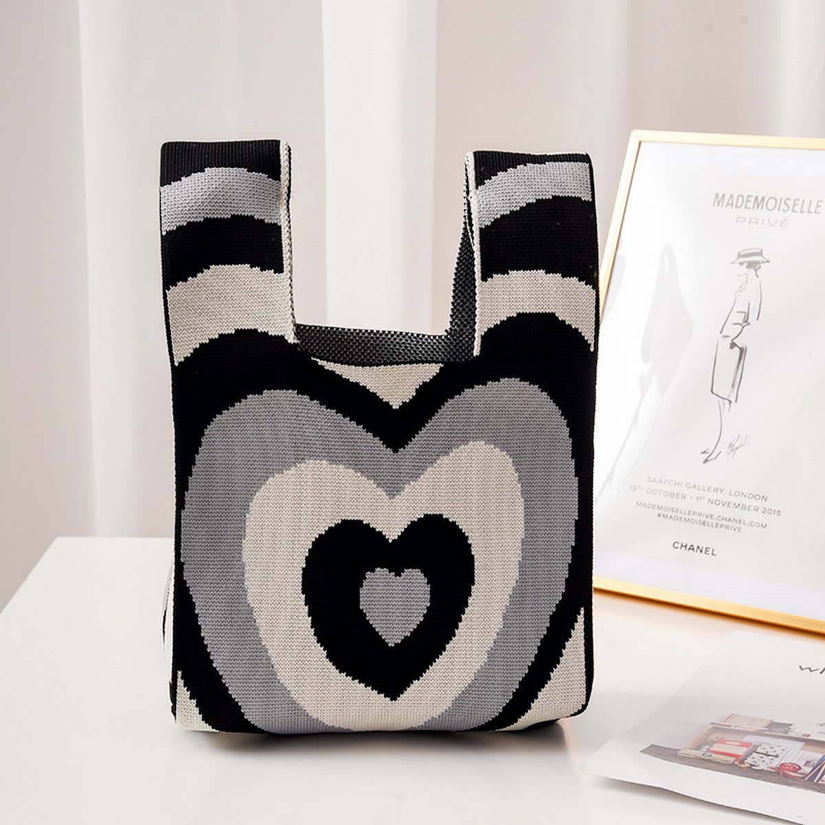 WOMEN KNIT CLUTCH PURSE LOVE SHOULDER TOTE BAG_CWAB0884