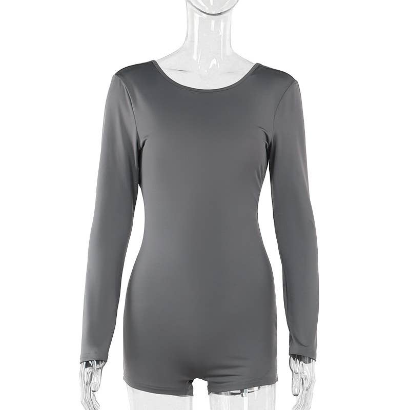 Slim-fit, backless, long-sleeved shorts basic onesie