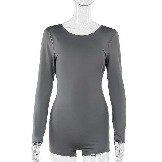 Slim-fit, backless, long-sleeved shorts basic onesie