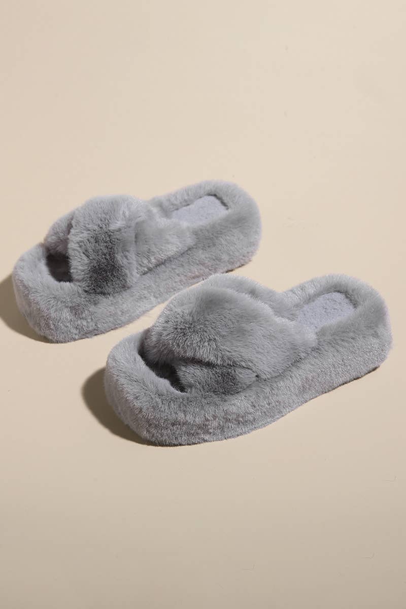 CROSS STRAP FLUFFY BEDROOM SLIPPERS
