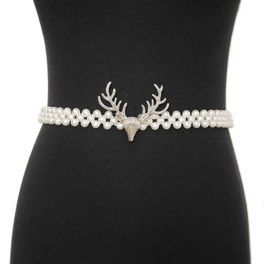 ELEGANT DEER HEAD BUCKLE PEARL WAIST CHAIN_CWABE0506