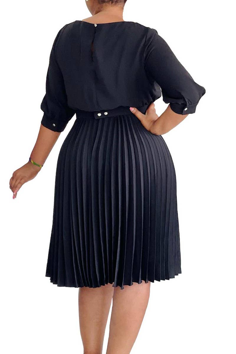 CWDMD01270_2025 ELEGANT PLEATED ROUND NECK MIDI DRESS