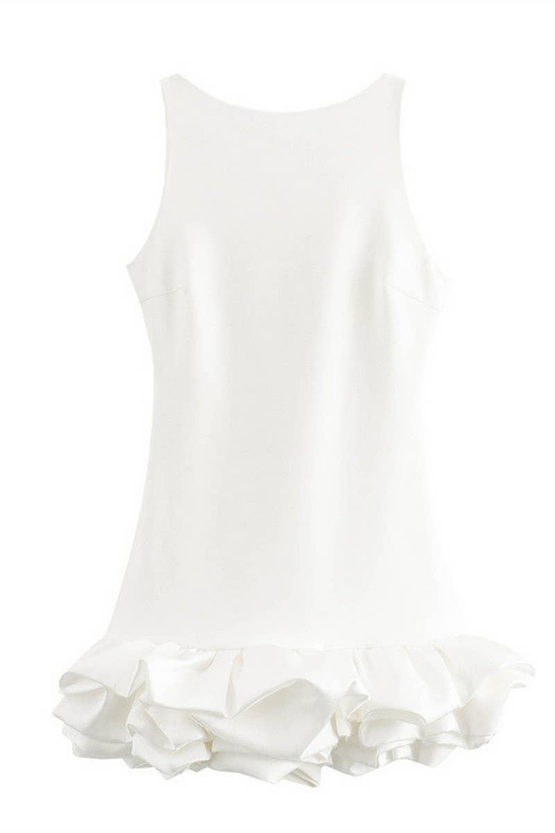 CWDSD6642_SLEEVELESS SHORT FITTED RUFFLE DRESS