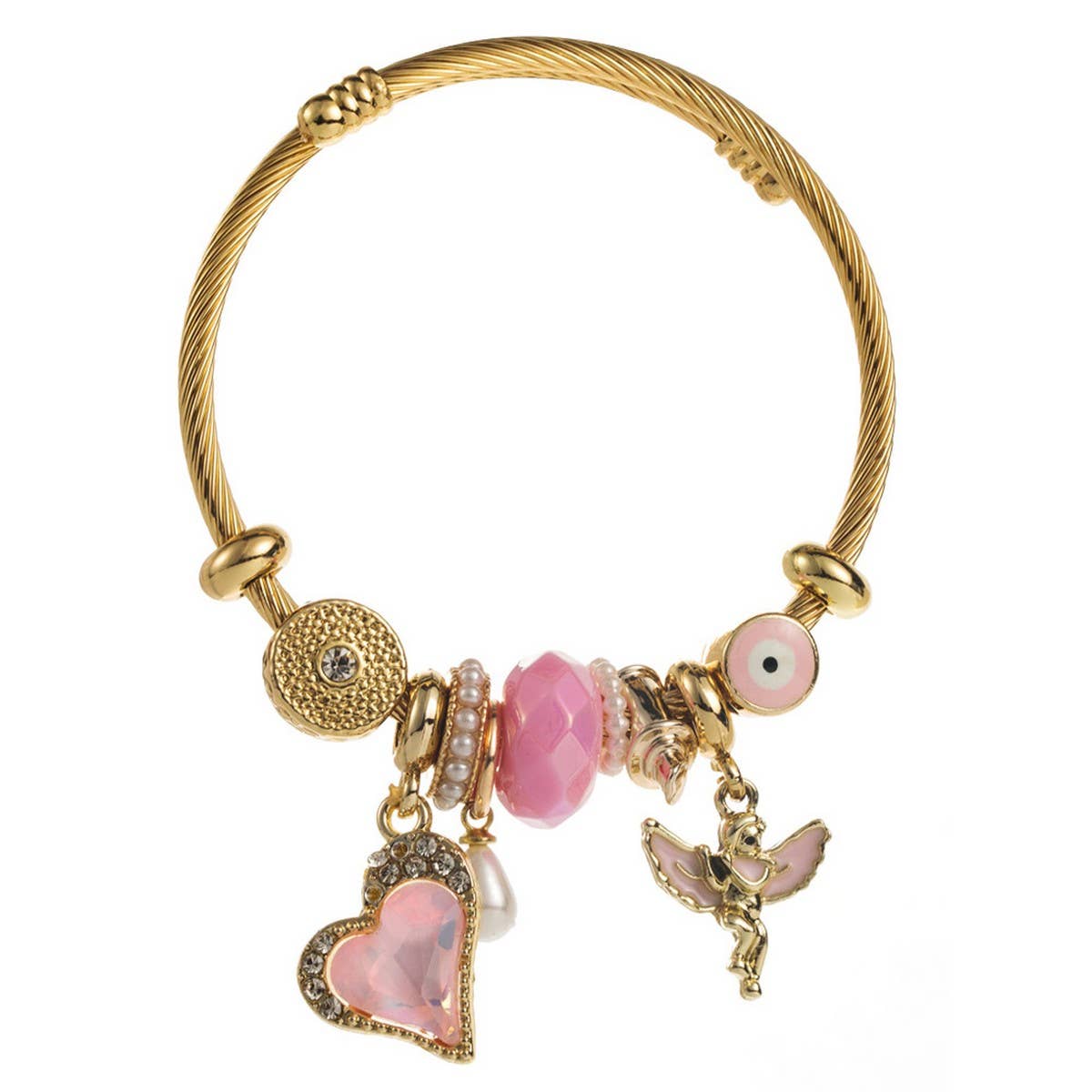 DIY Beaded Steel Bracelet with Angel & Heart