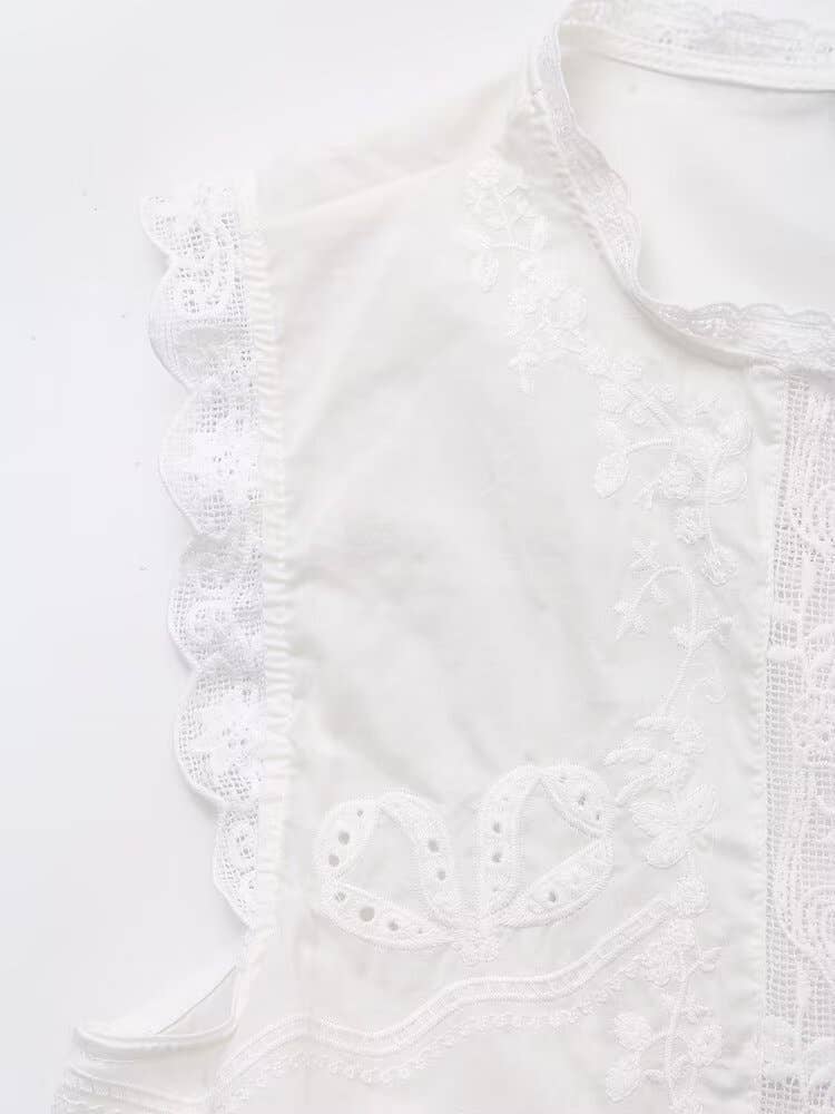 Fashion sleeveless bow tie tie embroidery top