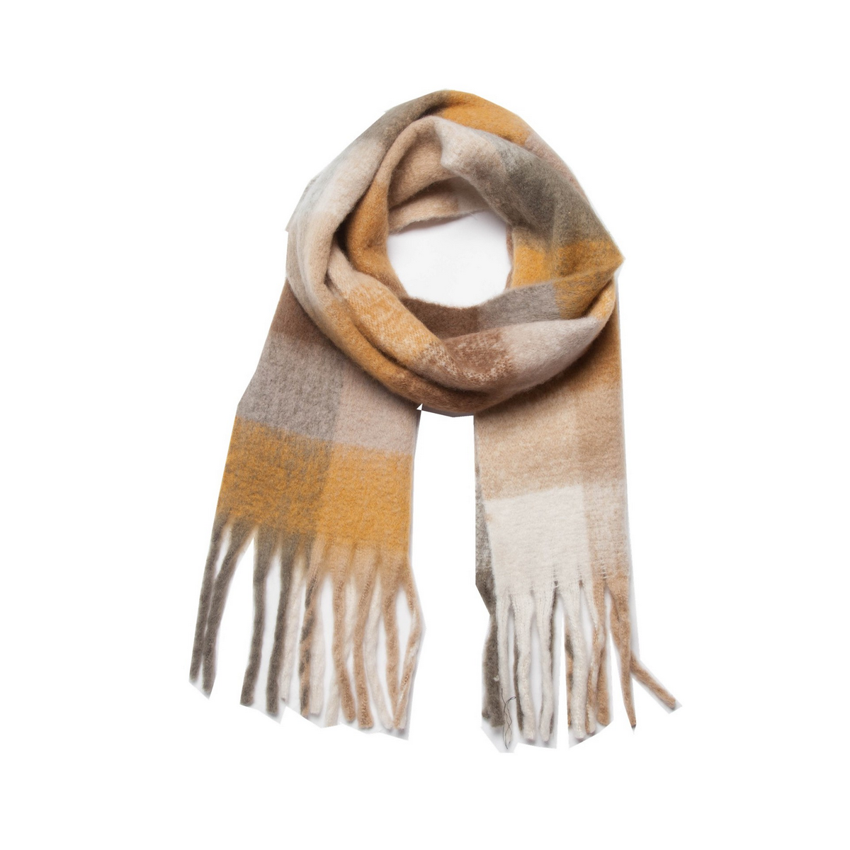 PLAID PATTERN FRINGE TRIM WINTER SCARF_CWASC2691