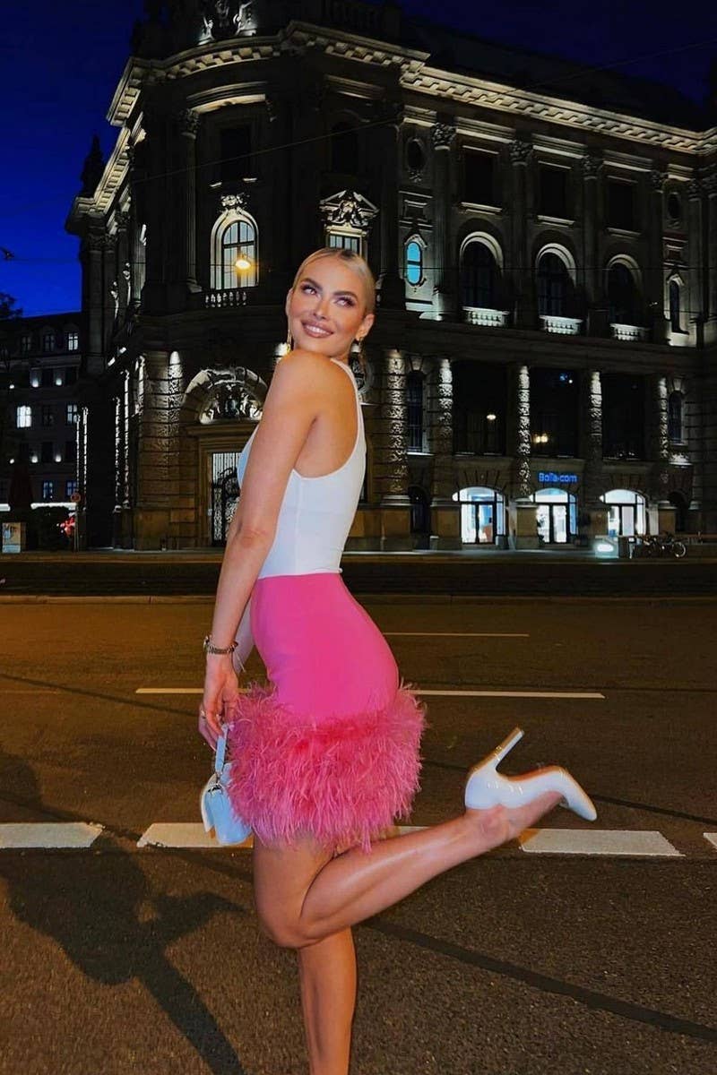 CWBLS0662_PARTY SEXY SHORT SKIRT FEATHER HIP SKIRT