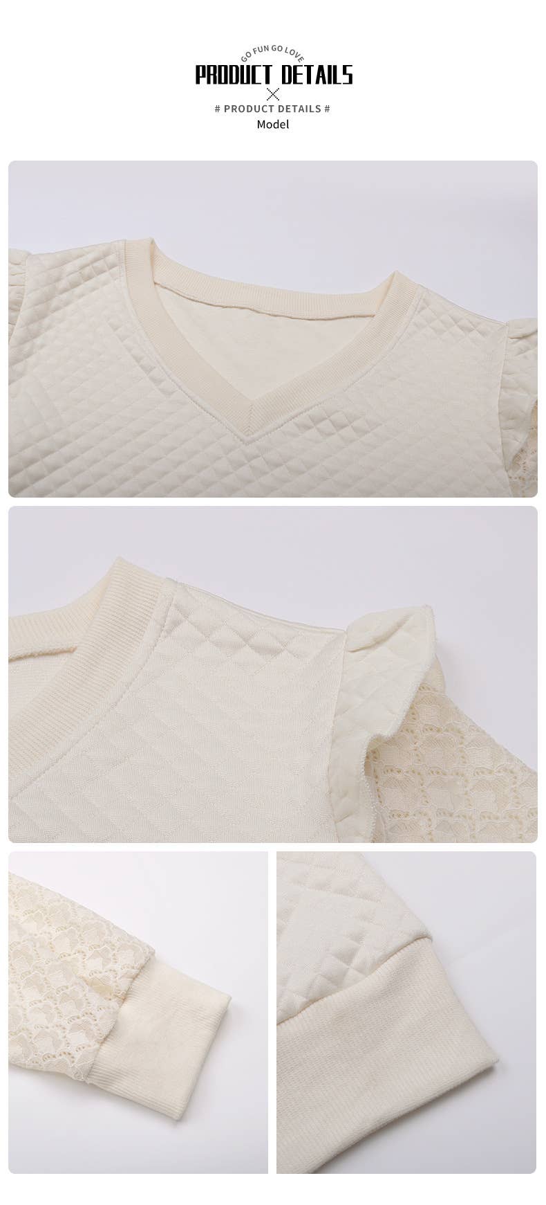 TEXTURE RUFFLED LACE PATCHWORK HOODIE
