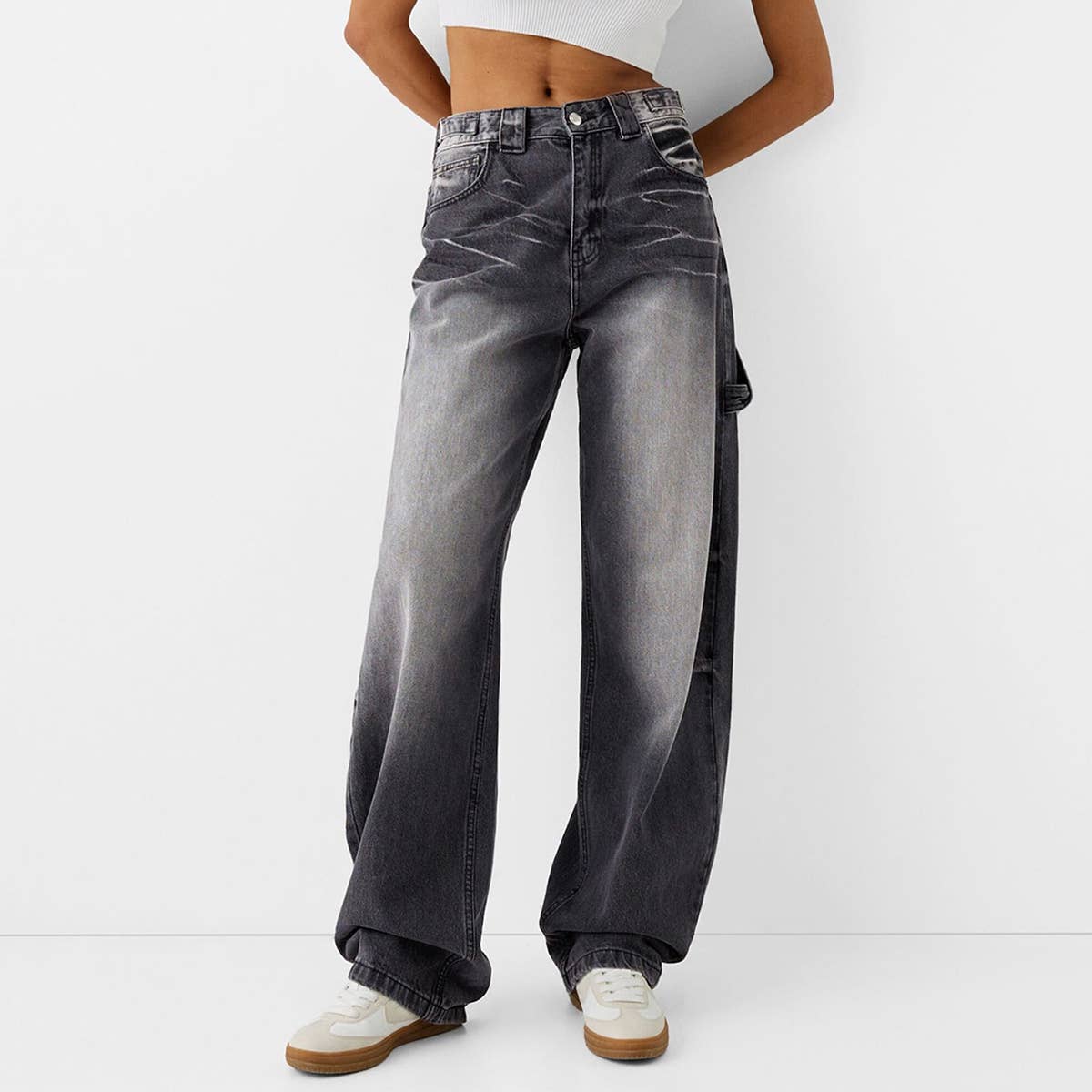 HEAVY WASH LOOSE STREET HIGH WAIST WIDE LEG JEANS