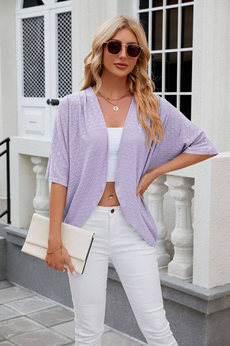 CWOCAS0036_SOLID COLOR CIRCLE SHORT SLEEVE CARDIGAN