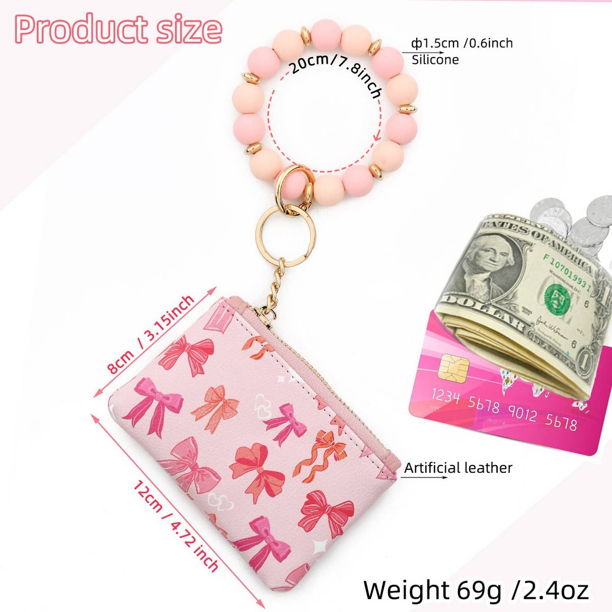 Leather Card Coin Purse Wristlet Keychain Bag_CUAB00435