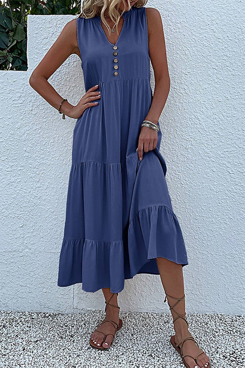 SLEEVELESS LOOSE CASUAL SOLID COLOR DRESS_CWDSD2822