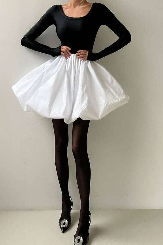 CWDSD6822_SQUARE NECK BALLET FLOWER BUD SKIRT DRESS