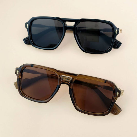 NEW RETRO DOUBLE BEAM SQUARE FRAME SUNGLASSES