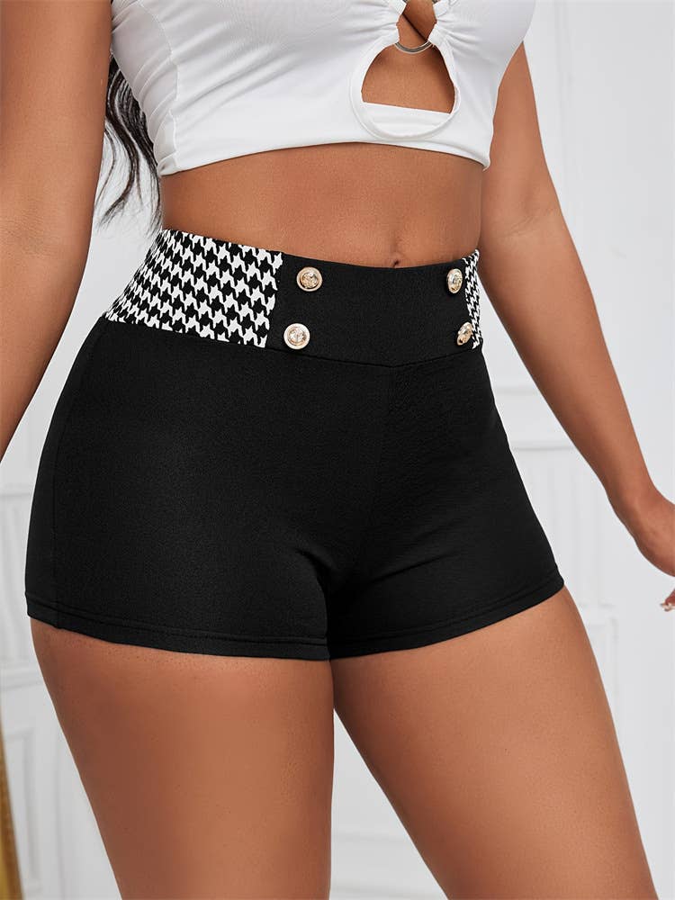 Thousand bird lattice high waist stretch shorts