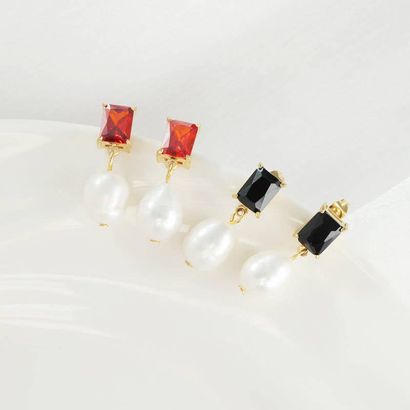 Popular stainless steel pearl zircon earrings