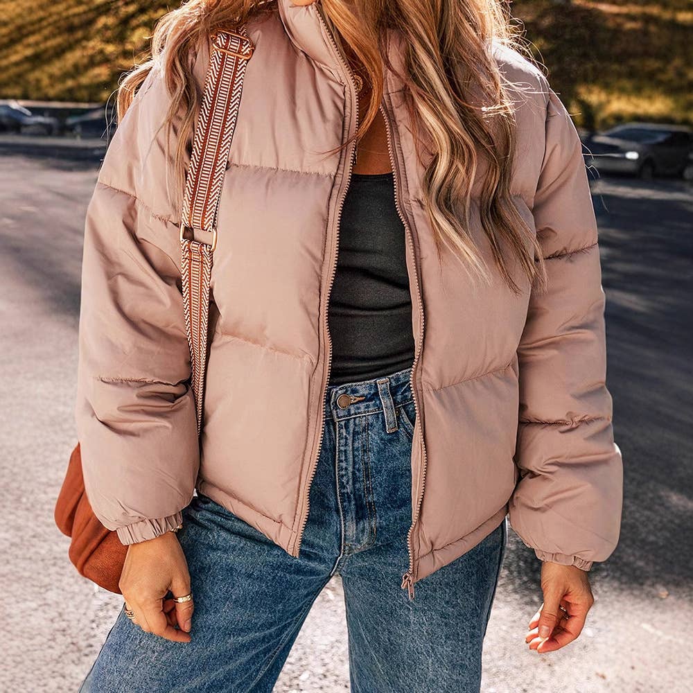 Solid color stand-up collar thickened jacket