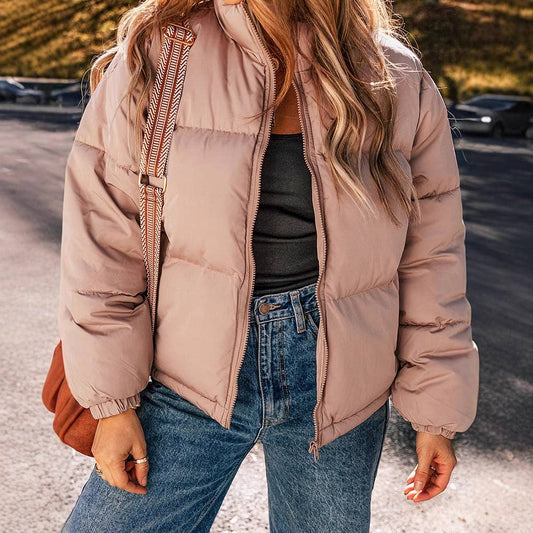 Solid color stand-up collar thickened jacket