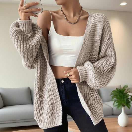Solid-colored laid-back simple loose cardigan