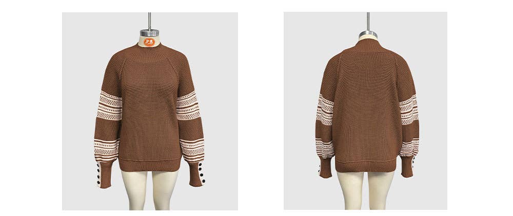 Knitted color-blocked semi-high-neck sweater