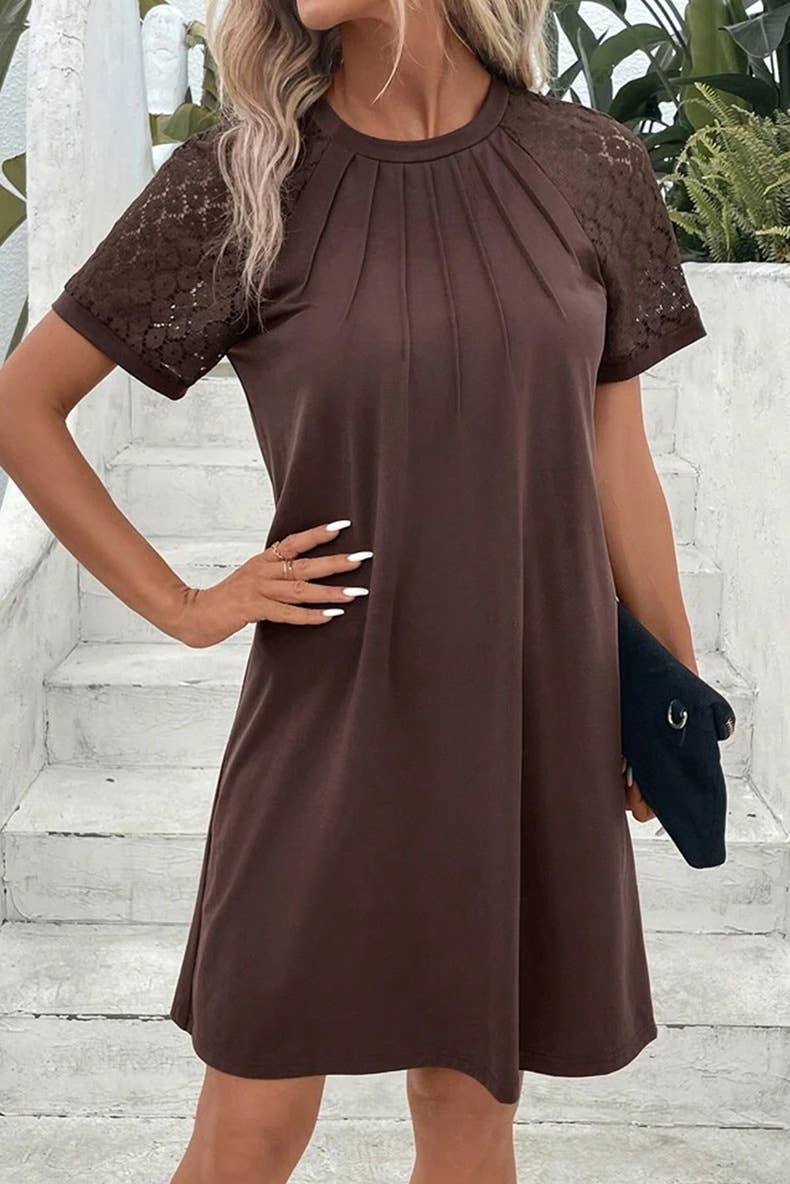 Fashionable lace cutout short-sleeved dress