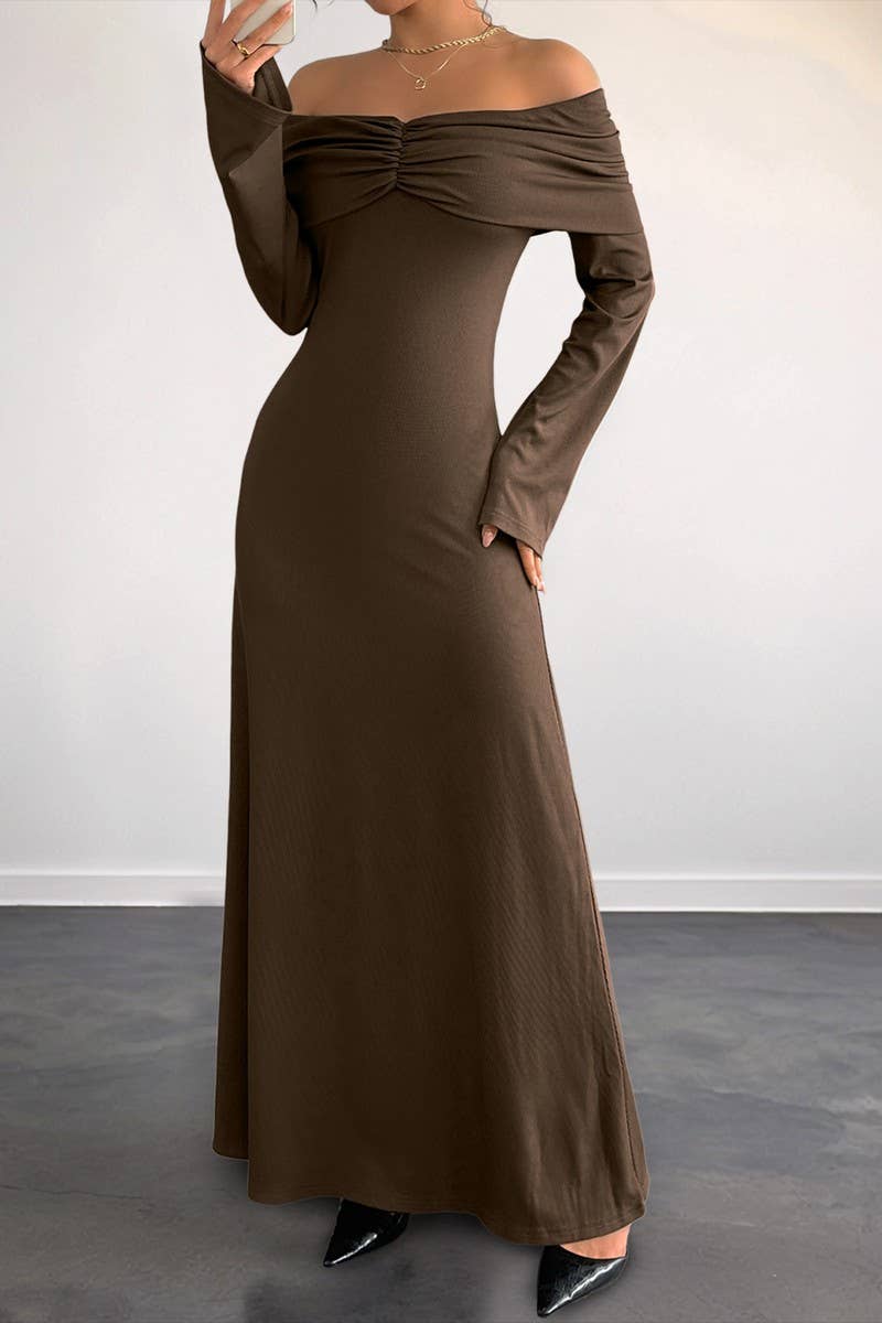 CWDMD6294_SOLID COLOR OFF SHOULDER SLIM DRESS