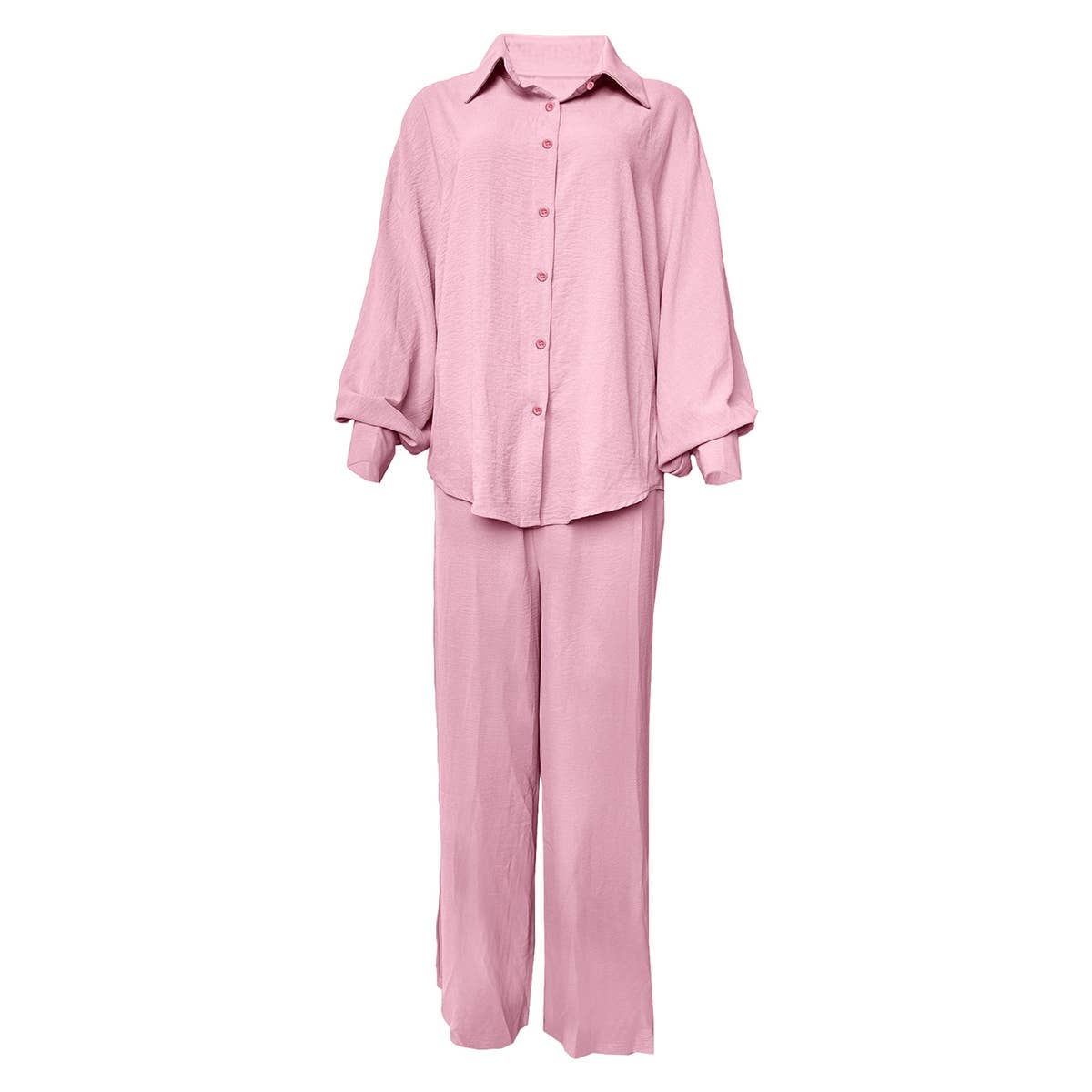 SOLID COLOR BAGGY SHIRT HIGH-WAISTED PANTSUIT