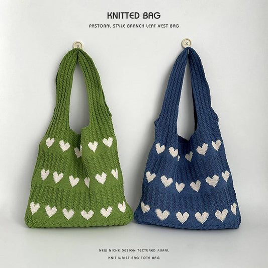 EXQUISITE KNITTED HEART TOTE HANDBAG_CWAB2389