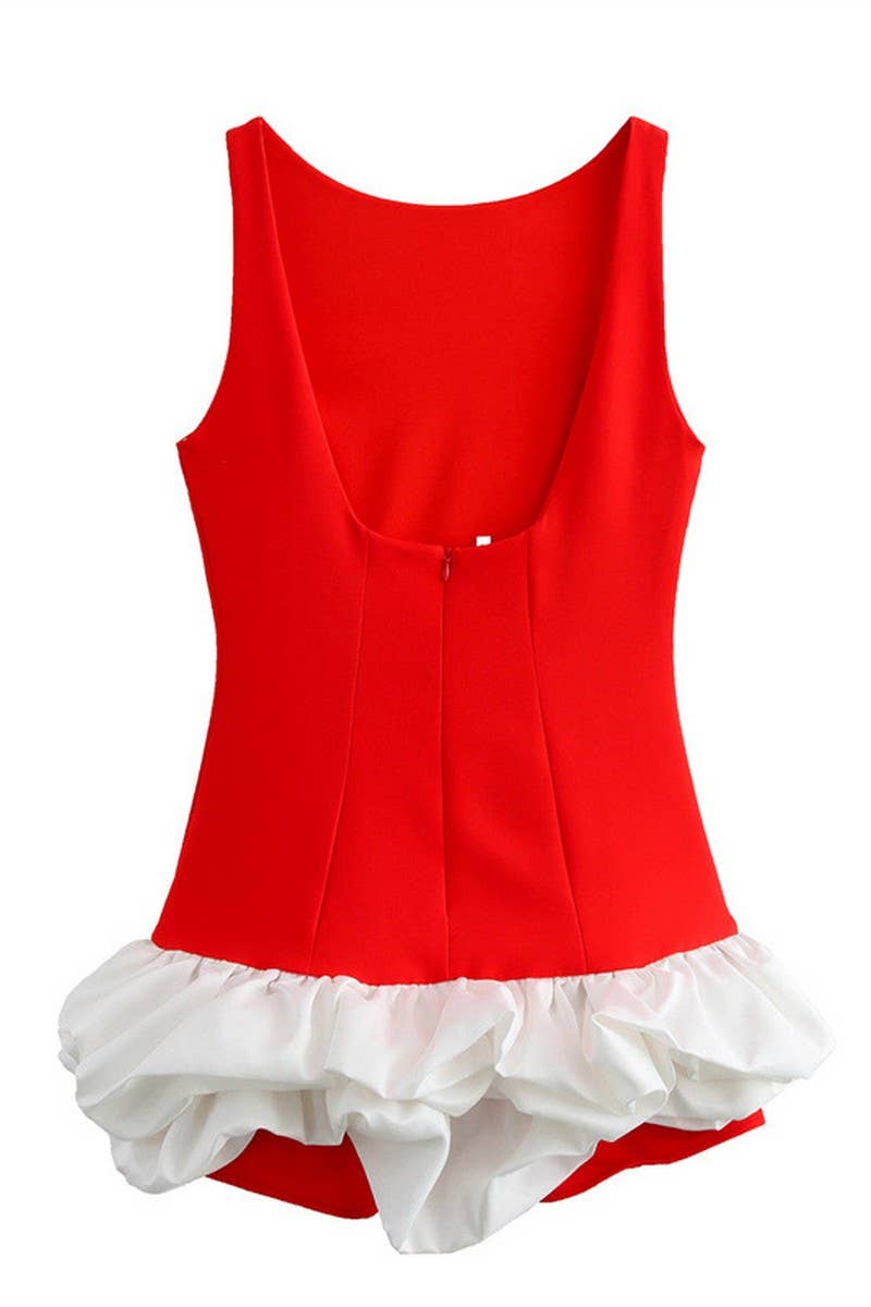 CWDSD6642_SLEEVELESS SHORT FITTED RUFFLE DRESS