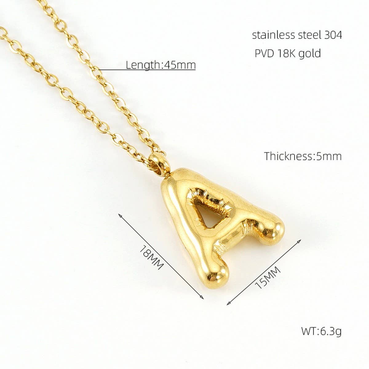 CWAJE1933_Stainless Steel Glossy Bubble Letter Necklace Gold
