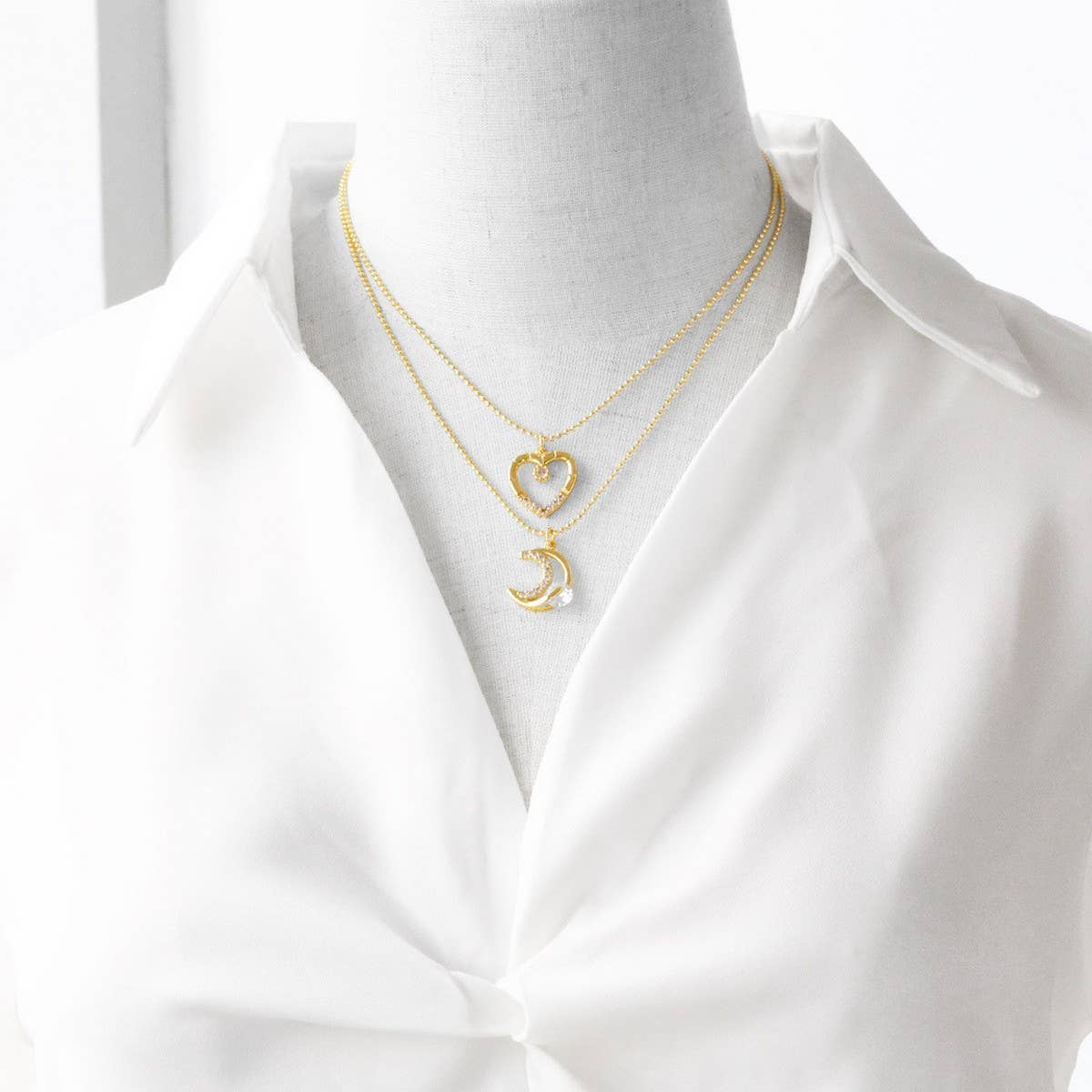 MOON STAR HEART PENDANT NECKLACE