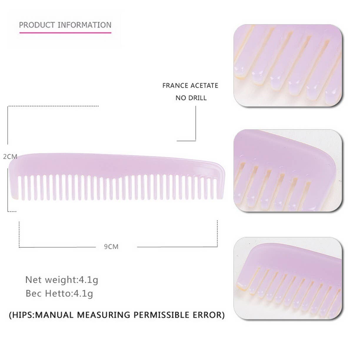 MARBLE TEXTURE ACETATE HAIR COMB STRAIGHT COMB