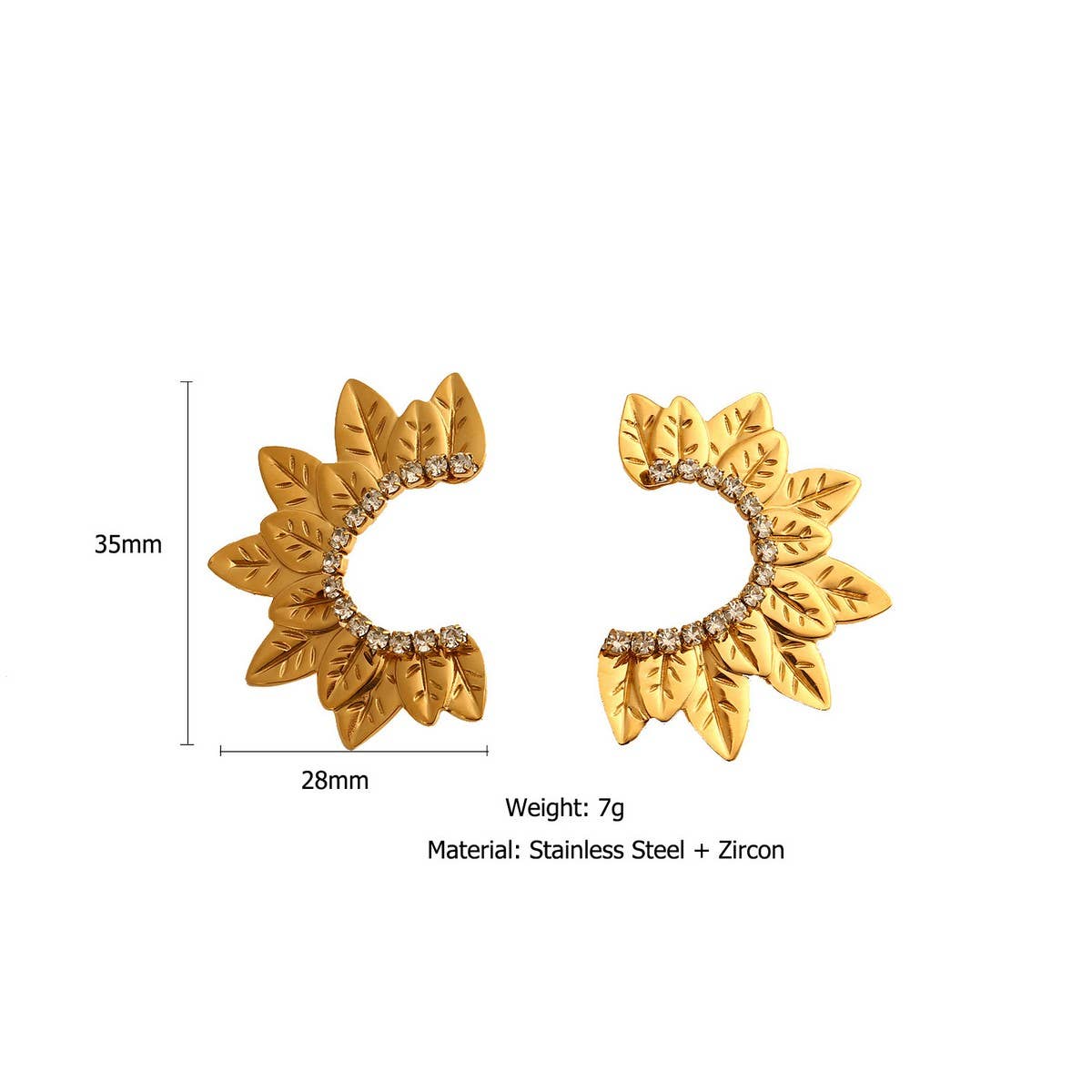 Original Design Stainless Steel Zircon Leaf Earrings_CWMM890