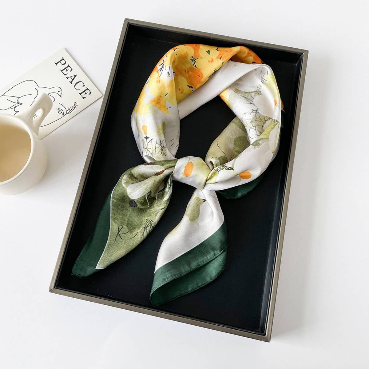 Letter Print Satin Square Scarf for Women