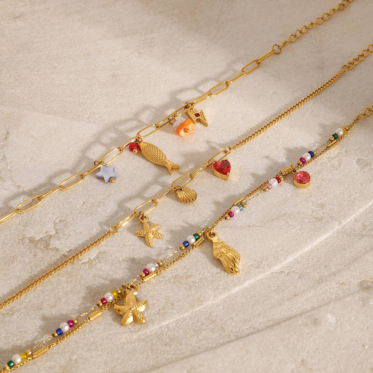 18K Gold Fish Star Pearl Bracelet in Steel_CWAJE4642