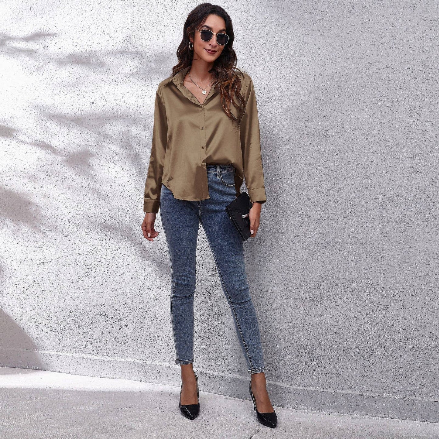 Satin silk long-sleeved shirt